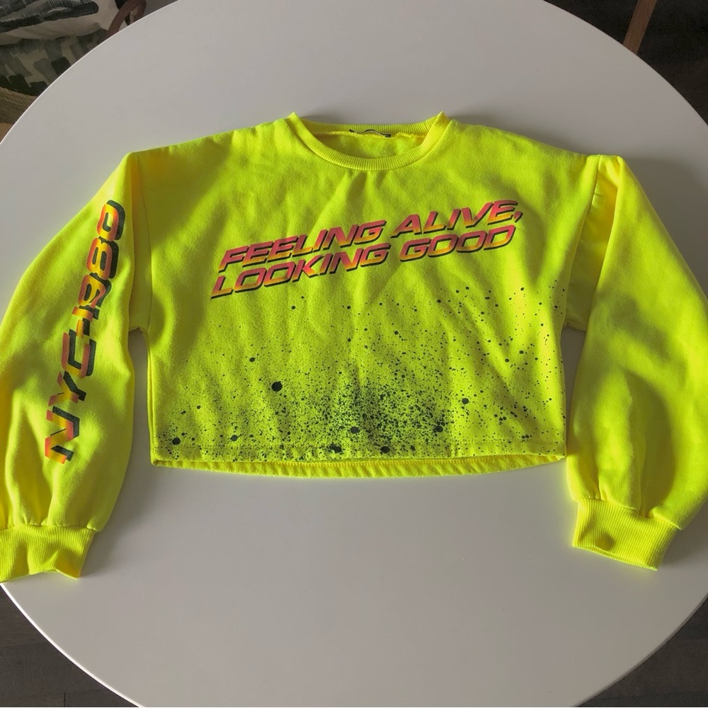 Neon Yellow Cropped Sweatshirt with Red Graphic